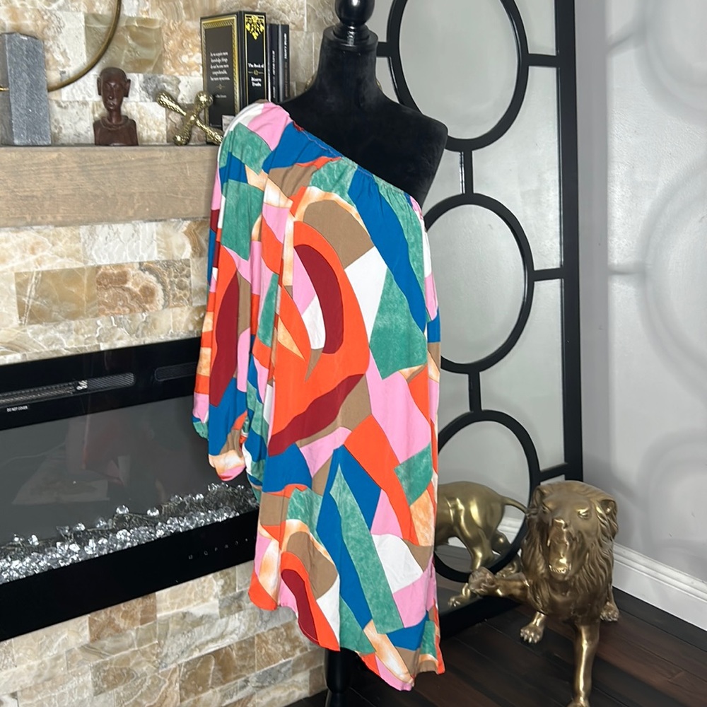 SHEIN Multi Color One Shoulder Dress Sz Lg